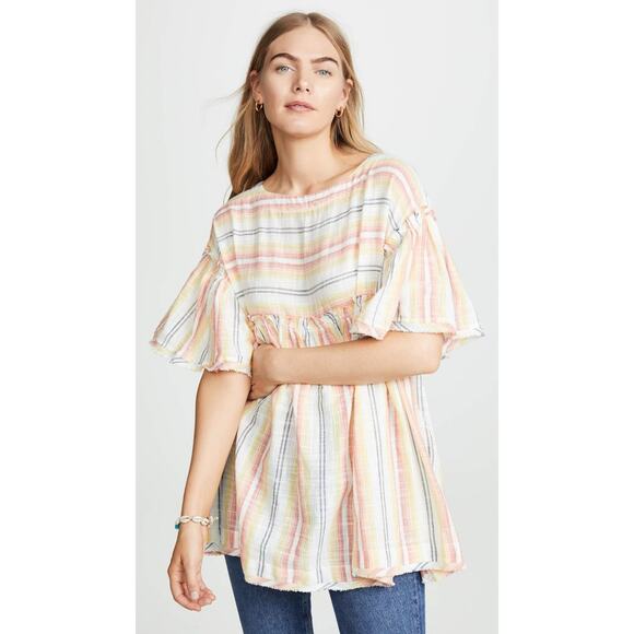 Free People Summer Nights Dress – Boho Mini Tunic in Sunray Combo, Size L - Picture 1 of 7